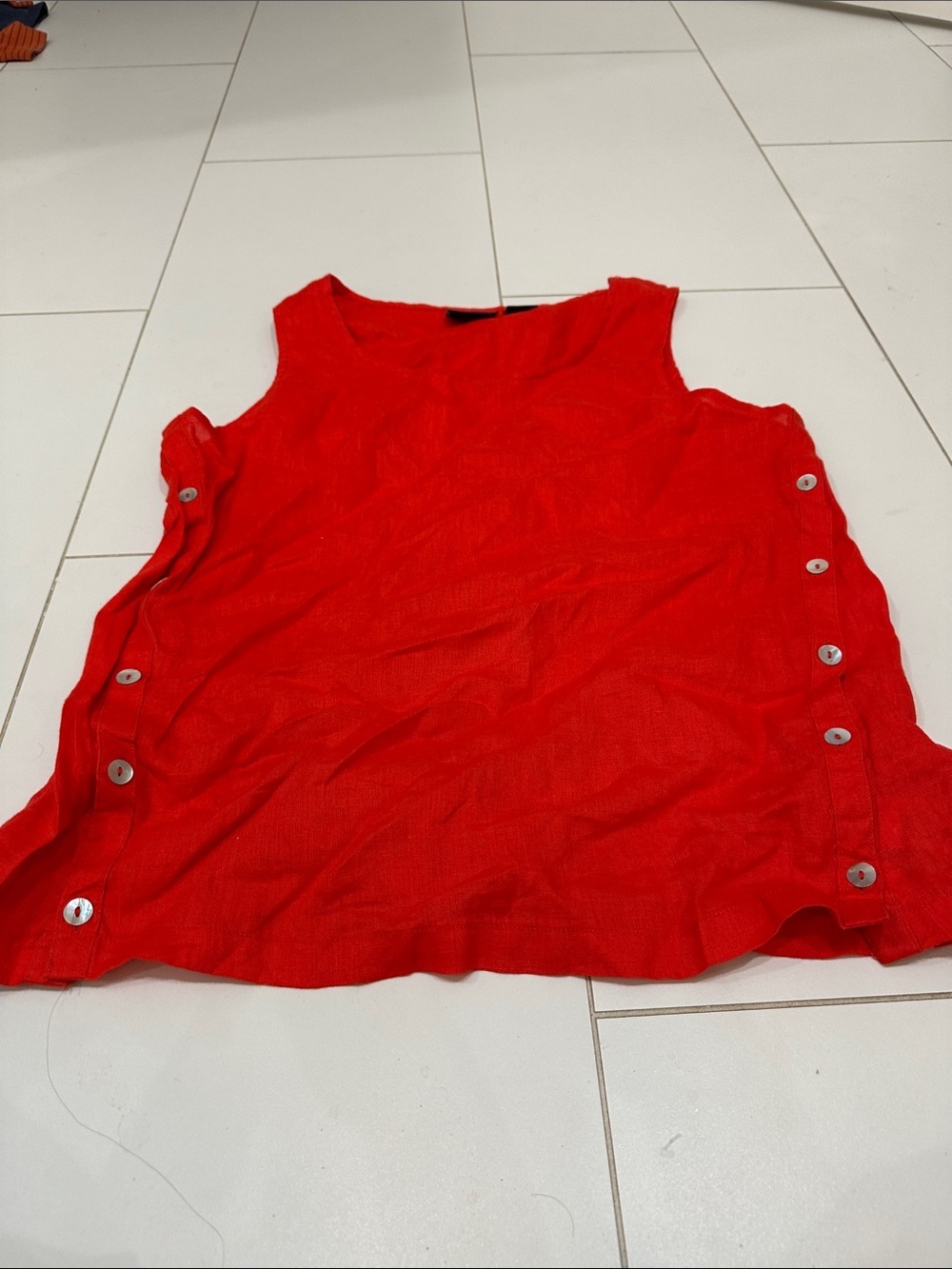 Rachel Roy Women’s Red Sleeveless Button-Tab Side Tank Top 100 % linen M